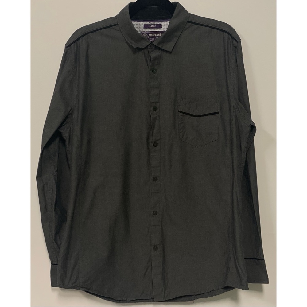 Men's American Rag Button Down Long Sleeve Slim Fit Shirt Gray Size L